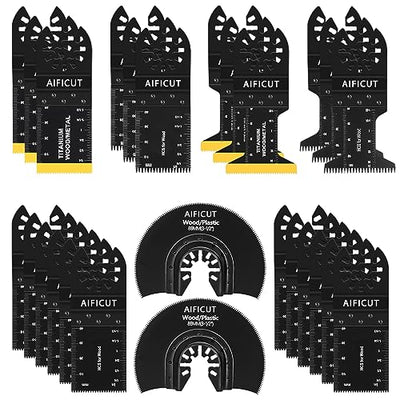 AIFICUT 26pcs Oscillating Saw Blades Titanium Multitool Blades for Wood Plastics Metal oscillating Tool Blades Kits Fit Rockwell Ridgid Ryobi
