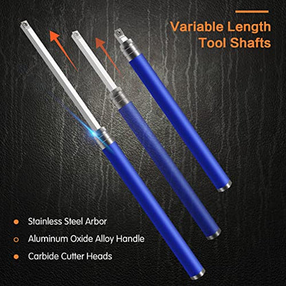 Carbide Tipped Wood Turning Tools Set, Latest Lathe Rougher Finisher Swan Neck Hollowing Tools and Interchangeable Aluminum Alloy Grip Handle with