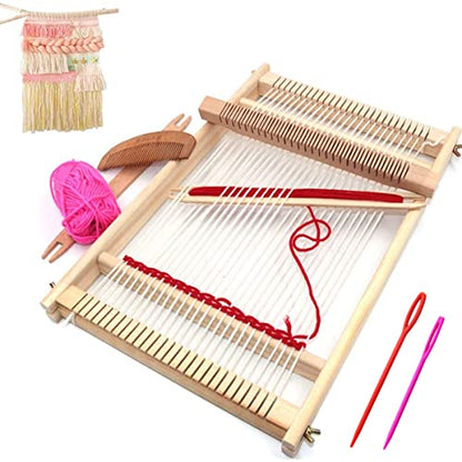 Weaving Loom Kit,Wooden Multi-Craft Weaving Loom Tapestry Loom Large Frame 9.85x 15.5inch,DIY Hand-Knitting Weaving Machinewith Loom Stick Bar for - WoodArtSupply