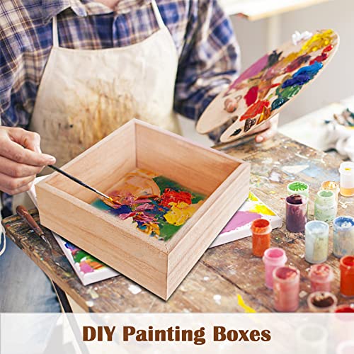 8 Pack Unfinished Wooden Box, 6 x 6 Inch Square Rustic Small Wooden Box Craft Organizer Container Box for Storage, Home Decor, Art Collectibles, Aweyka