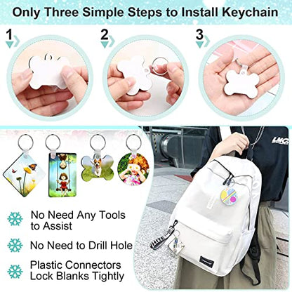 120Pcs Sublimation Keychain Blanks Bulk, DIY MDF 4 Shape Sublimation Blank Keychain with Keyrings, unisex-adult Double-Sided Printed Heat Transfer