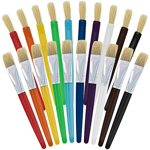 U.S. Art Supply 20-Piece Large Round and Flat Children's Hog Bristle Tempera Paint Brush Set - Fun Kid's Party, School, Student, Class Craft Painting U.S. Art Supply
