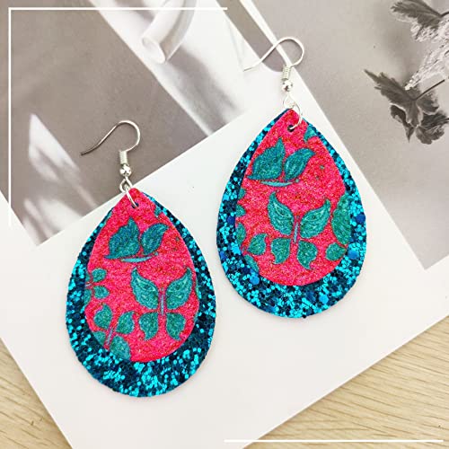 SHUANGART 194 Pcs Sublimation Blank Superfine Glitter Faux Leather Earrings Kit, Chunky Glitter Teardrop Leather Earrings with Sublimation Paper for - WoodArtSupply