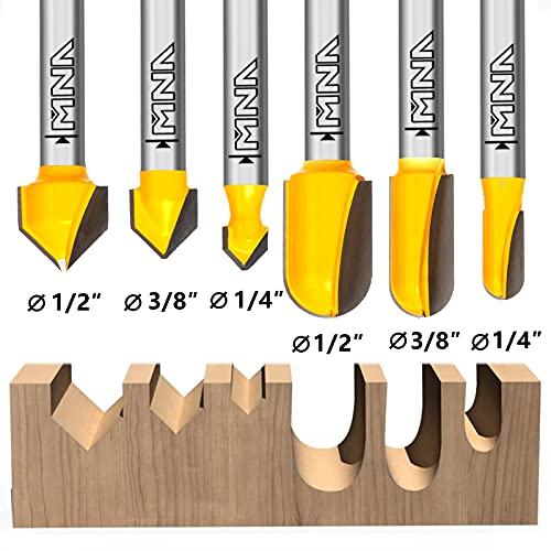 MNA 90 Degree V Groove and Round Nose Router Bit Set, 1/4 Inch Shank Signmaking Router Bits, 3D CNC Lettering & Engraving Router Bit Kit