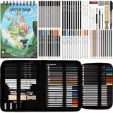 Vnzil 72 Pack Drawing Set Sketching Kit, Art Supplies for Artists, Beginners, Adults, Teens, Premium Art Kit with 50 Sheets Sketch Book, Colored, Vnzil