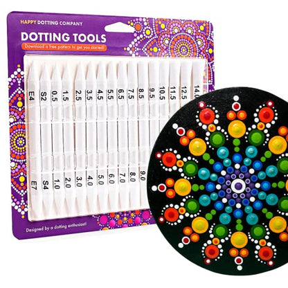 Dotting Tools for Painting Mandalas - Happy Dotting Company - 16pc Double Ended Super Set for Mandala dot Art - Includes Stylus - Unique Ellipse Tool