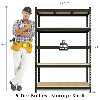 Prilinex Heavy Duty Storage Shelves 48" W x 24" D x 72" H - 5-Tier Adjustable Metal Garage Shelving Unit, Standing Utility Shelf Racks for Pantry