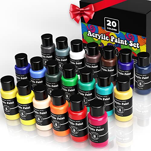 Craft Paint Acrylic Premium Acrylic Paint Set 20 Colors Paint Acrylic | Canvas Paint Ceramic Outdoor Wood Clay Glass Rock Painting 2oz 60ml Bottles - WoodArtSupply