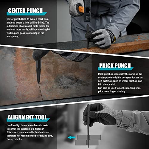 DURATECH 18 Piece Punch/Chisel/Alignment Tool Set, Including Pin Punch, Center Punch, Nail punch, Alignment Tool, Cold Chisel, Chisel Gauge, for DURATECH