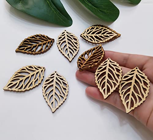 30pcs Wood Leaf Cut Out Earring Blanks, DIY Unfinished Laser Cut Natural Wood Earrings Blank for Jewelry Makers Supplies and Crafting (2'') XIAOYUE