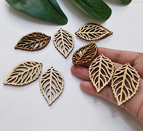 30pcs Wood Leaf Cut Out Earring Blanks, DIY Unfinished Laser Cut Natural Wood Earrings Blank for Jewelry Makers Supplies and Crafting (2'') - WoodArtSupply