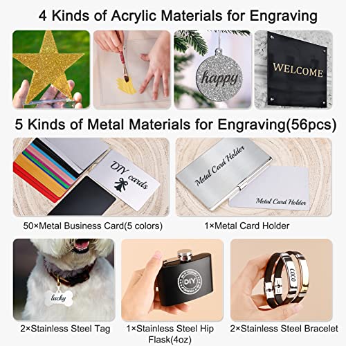 Csyidio 300 PCS Laser Engraving Material, 40 Kinds of Laser Engraver Accessories with Instructions, Laser Engraving Supplies Including Acrylic, - WoodArtSupply