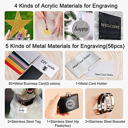 Csyidio 300 PCS Laser Engraving Material, 40 Kinds of Laser Engraver Accessories with Instructions, Laser Engraving Supplies Including Acrylic, - WoodArtSupply