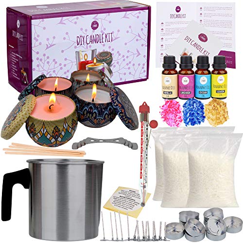 J MARK DIY Candle Making Kit for Adults – 66 Pcs Candle Making Kit with Melter, Decorative Candle Tins, Natural Soy Wax, Dye, Fragrance Oils, Cotton J MARK