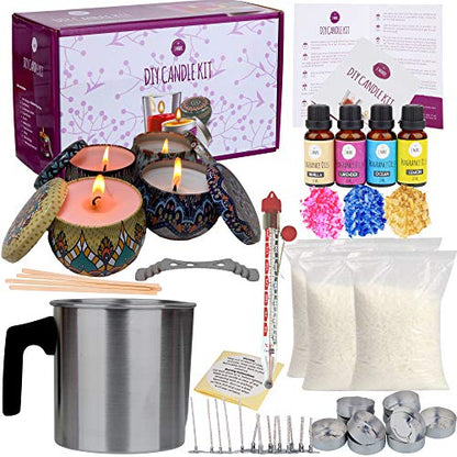 J MARK DIY Candle Making Kit for Adults – 66 Pcs Candle Making Kit with Melter, Decorative Candle Tins, Natural Soy Wax, Dye, Fragrance Oils, Cotton