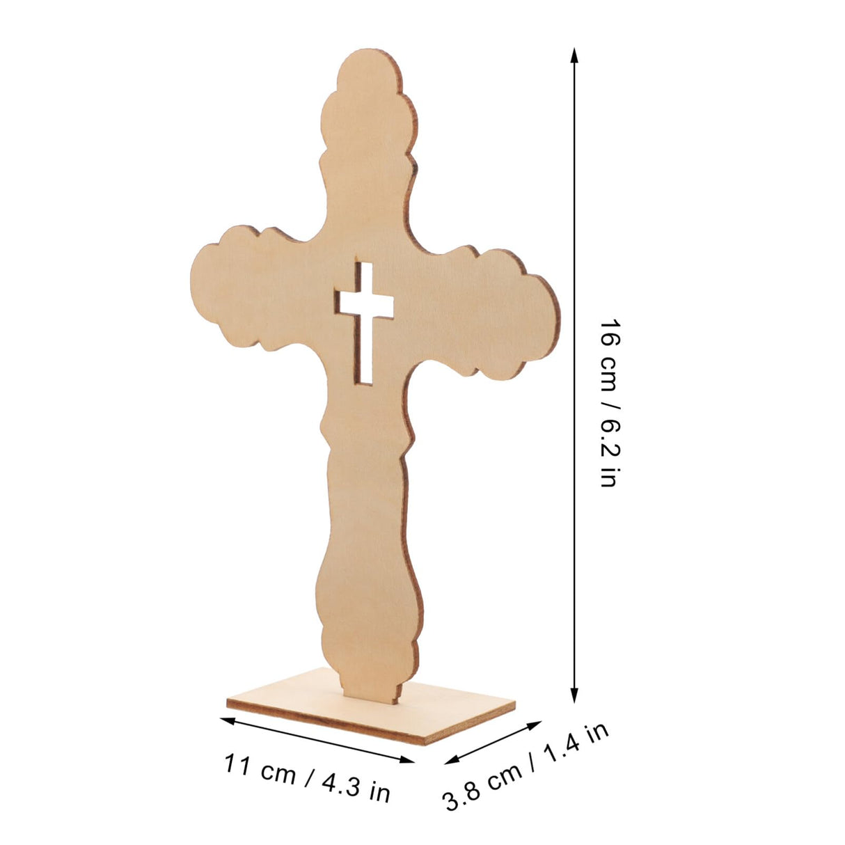 KALLORY Unfinished Wood Crosses with Stand, 10pcs Wood Standing Christian Cross Religious Jesus Cross Tabletop Altar Cross Figurine for Crucifix KALLORY