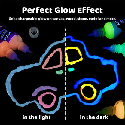 ARTME Glow in The Dark Paint, Glow Paint Set of 12 Bright Colors 30ml/1oz, Acrylic Glow in The Dark Paint Perfect for Art Painting, DIY projects,