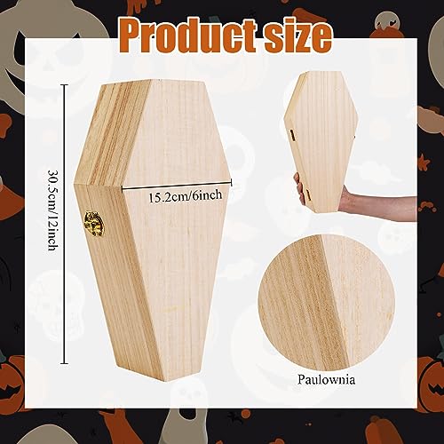 Hiboom 3 Pack Halloween Coffin Box 12 Inch with 3 Paint Set, Small Unfinished Wooden Coffin Box, Wood Serving Tray for Halloween Home Classroom Party - WoodArtSupply