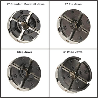 VINWOX SCR4-4NV-SET 4” Wood Lathe Scroll Chuck Set, 4-Jaw Self-Centering Chuck Set, with Nickle electric Coating Chuck Body & 1"x8TPI thread & - WoodArtSupply