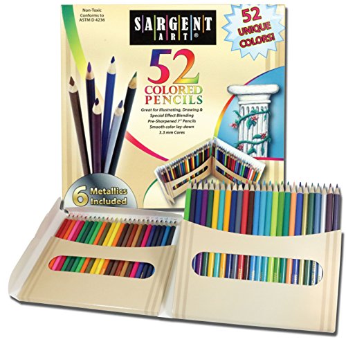 Sargent Art Set of 52 Colored Pencils including Metals, Assorted Colors, Writing, Drawing, Illustration, Non-Toxic - WoodArtSupply