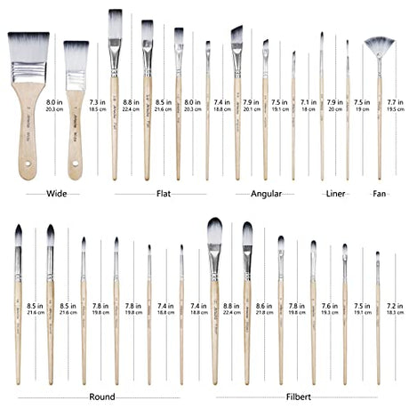 Artecho Art Paint Brushes Set 24 Different Shapes for Watercolor, Acrylic, Gouache, Rock Painting, Premium Taklon Brush, with Organizing Case for Artecho