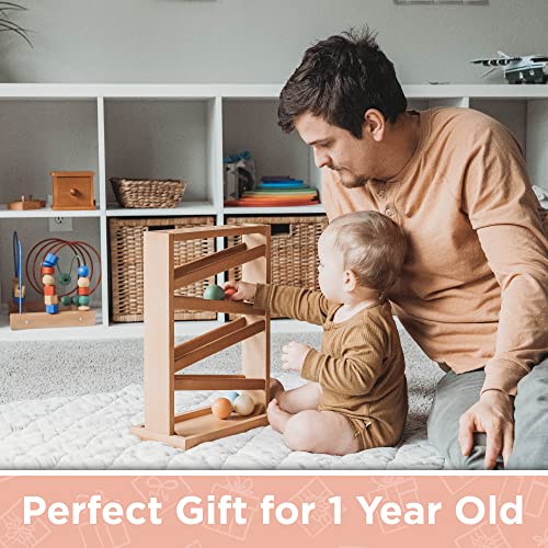 Montessori Ball Tracker Wooden Ball Drop - Wood Toys for 3 Year Old - Educational Toy for Baby and Toddler - Ball Ramp Maze Run Track - Baby Ball Montessori & Me