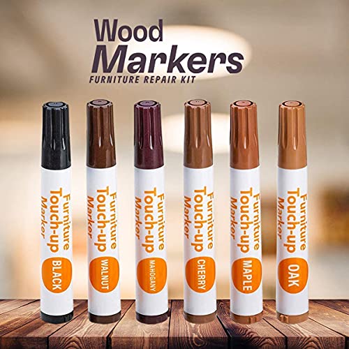 Katzco Furniture Repair Kit Wood Markers - Set of 13 - Markers and Wax Sticks with Sharpener - for Stains, Scratches, Floors, Tables, Desks, - WoodArtSupply