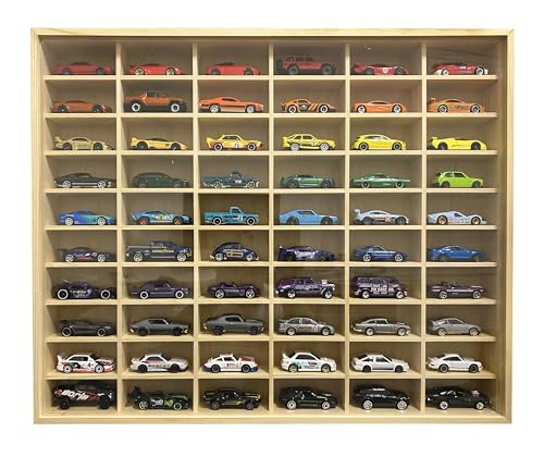 Wooden Wall Mount Display Case for Hot Wheels, with Dust Resistant Door, Matchbox 1/64 Scale Diecast Model Cars Display Storage Organizer Case, WoodArtSupply