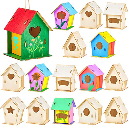 Juexica 30 Pcs Wooden Birdhouses, Unfinished Wood Bird Houses Arts and Crafts Kits Wooden Bird Houses to Paint for Kids DIY Craft