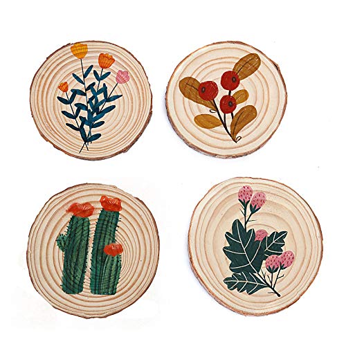 ZOENHOU 40 PCS 3.5-4 Inch Natural Wood Slices, 2/5 Inch Thickness Unfinished Wood Kit Wooden Circles Crafts with Bark for DIY, Arts, Centerpieces, ZOENHOU