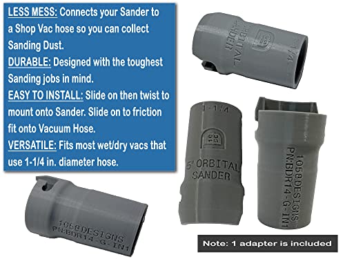 Vacuum Hose Adapter compatible with BLACK+DECKER 5-inch Random Orbit Sander BDERO100 BDERO600 BDERO200AEV BDEQS300 and 1-1/4 inch Wet Dry Shop Vac 1058 Designs
