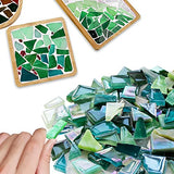 LITMIND Green Mixed Irregular Glass Mosaic Tiles for Art Crafts, 9oz Value Pack Mosaic Making Supplies, Mosaic Kits for Adults LITMIND