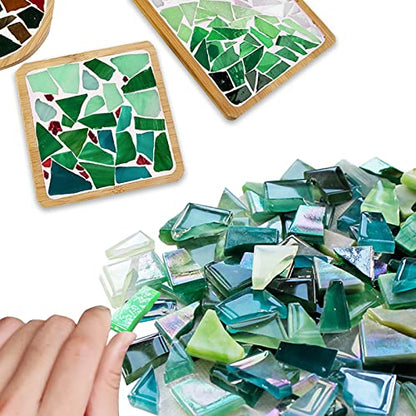 LITMIND Green Mixed Irregular Glass Mosaic Tiles for Art Crafts, 9oz Value Pack Mosaic Making Supplies, Mosaic Kits for Adults - WoodArtSupply