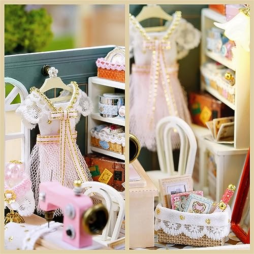 Kisoy Dollhouse Miniature with Furniture Kit, DIY 3D Wooden DIY House Kit with Dust Cover,Handmade Tiny House Toys for Teens Adults Gift (Beatific Kisoy