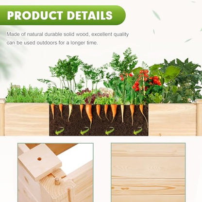 Patiomore 8 Feet Outdoor Wooden Garden Bed Planter Box Kit for Vegetables Fruits Herb Grow Yard Gardening, Natural