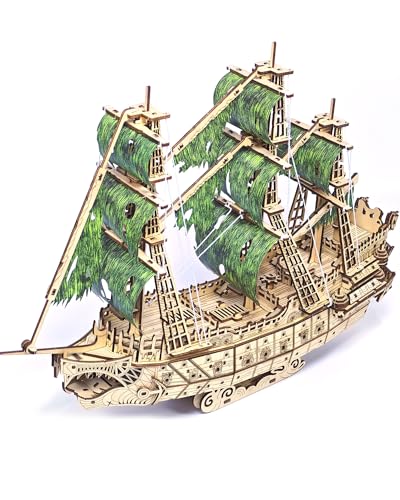 Challenging Flying Dutchman 3D Wooden Pirate Ship Puzzle Kit for Adults - Perfect Gift for Enthusiasts - WoodArtSupply