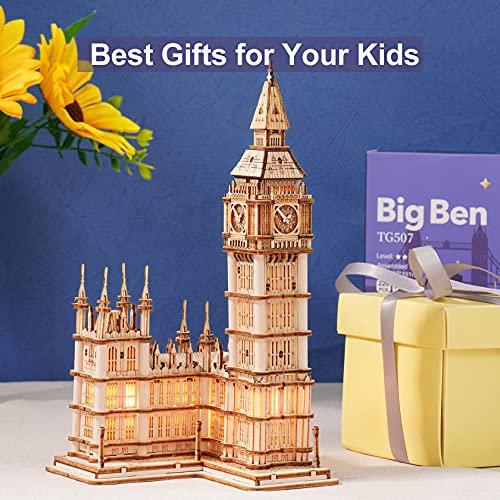 Rowood Big Ben 3D Wooden Puzzle Kit with LED for Adults and Teens Age 14+ RoWood