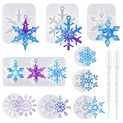 Actvty Snowflake Resin Molds Silicone, 9 Pieces Snowflake Resin Casting Molds, Christmas Ornament Resin Molds DIY Resin Crafts Jewelry Pendant Xmas