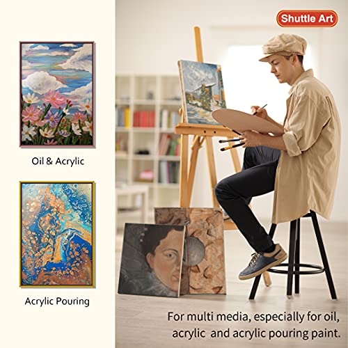 Shuttle Art Stretched Canvas and Acrylic Paint Bundle, Art Painting Supplies Set for 50 Colors Acrylic Paint Bottles (60ml/2oz) & 12 Pack Painting Shuttle Art