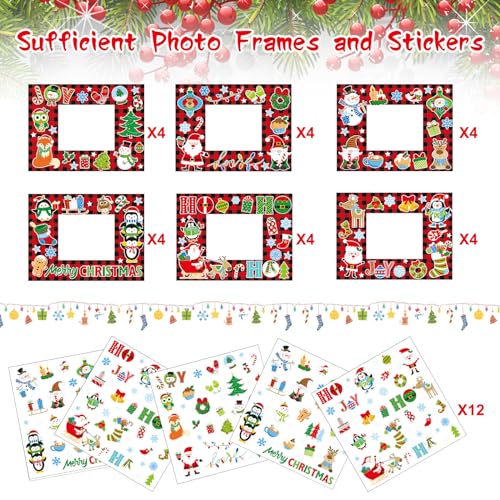 24 Packs Christmas Photo Frame Xmas Craft DIY Picture Frame Ornaments with Stickers Christmas Photo Frame Cards Game DIY Xmas Gift Winter Decorations Capoda