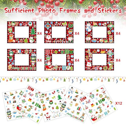 24 Packs Christmas Photo Frame Xmas Craft DIY Picture Frame Ornaments with Stickers Christmas Photo Frame Cards Game DIY Xmas Gift Winter Decorations - WoodArtSupply