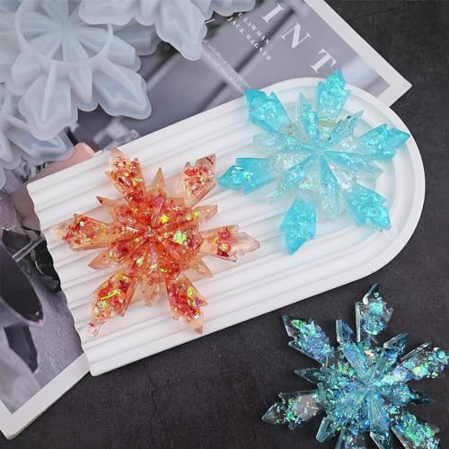 Christmas Resin Molds 8Pcs 3D Ice Crystal Snowflake Silicone Epoxy Resin Mold Soap Keychain Jewelry Casting Silicone Mold for Christmas Tree Home