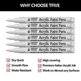 White Marker Paint Pens - 6 Pack Acrylic White Permanent Marker, 0.7mm Extra Fine Tip Paint Pen for Art projects, Drawing, Rock Painting, Stone, TFIVE