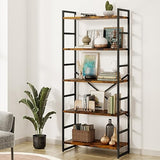 Shintenchi Rustic Brown 5-Tier Industrial Bookcase for Home, Office, and Living Spaces Shintenchi
