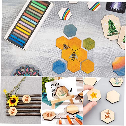 DECHOUS 50pc Ornaments for Kids Mini Hexagon Wood Chips Unfinished Wood Hexagon Wood Mosaic Tile Wooden Hexagon Cutouts Unfinished Wooden Hexagon - WoodArtSupply