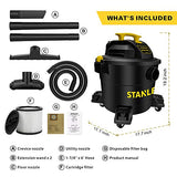Stanley Wet/Dry Vacuum SL18191P, 10 Gallon 4 Horsepower 16 FT Clean Range Shop Vacuum, Ideal for Home/Garage/Laundry Rooms with Vacuum Attachments, Stanley