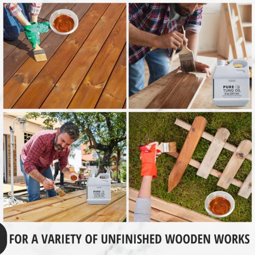 8 OZ Pure Tung Oil for Wood Finishing with Wood Brush, Waterproof Wood Sealer Indoor and Outdoor, 100% Pure Natural Tung Oil for Unfinished Bare OAIEGSD