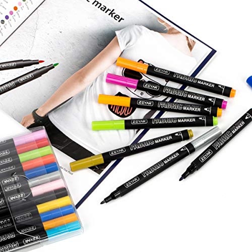 ZEYAR Permanent Markers Fabric Art Pens, Great on Bags, Shoes, T-shirts & Other Fabric Paint Materials - Child Safe & Non-Toxic For Washable Art and ZEYAR
