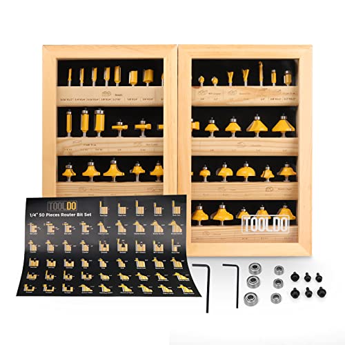 TOOLDO Router Bits Set 50 Pieces,1/4” Shank Tungsten Carbide Router Bits, Professional Router Bit Kit for DIY, Woodworking Project… TOOLDO