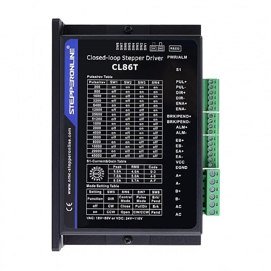 STEPPERONLINE Closed Loop Stepper Motor 1 Axis CNC KIT 12.0 Nm/1699.34oz.in Nema 34 Motor & 4.1-8.2A 24-80VDC Closed Loop Stepper Driver CL86T V4.1 STEPPERONLINE